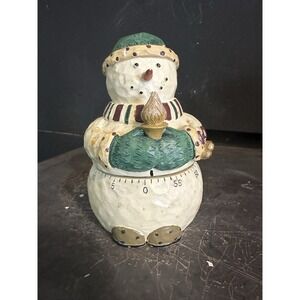 Vintage Boston Warehouse Tick Tock Snowman Kitchen Timer White Mechanical Windup